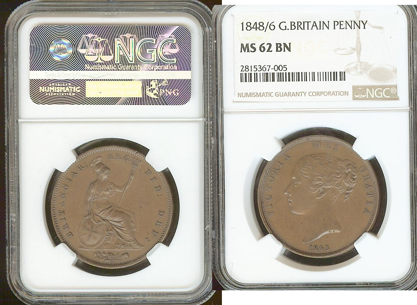 English penny 1848/6 NGC MS62